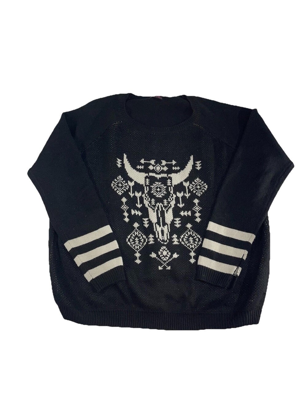 Rock & Roll Cowgirl Sweater Womens XXL Black Southwestern Skull Aztec Longhorn
